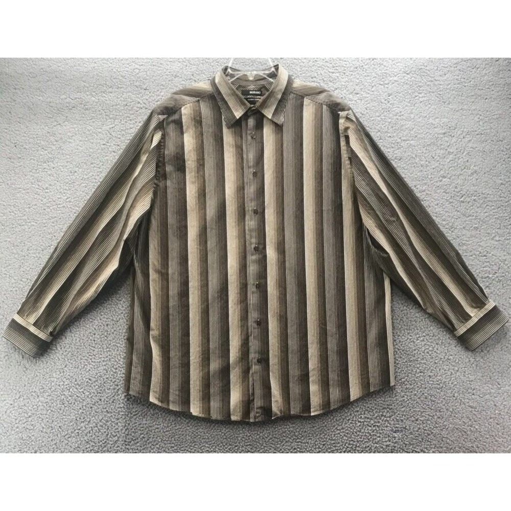 Murano Modern Comfort XLA Mens Long Sleeve‎ Dress Shirt Brown Striped Size 2XT